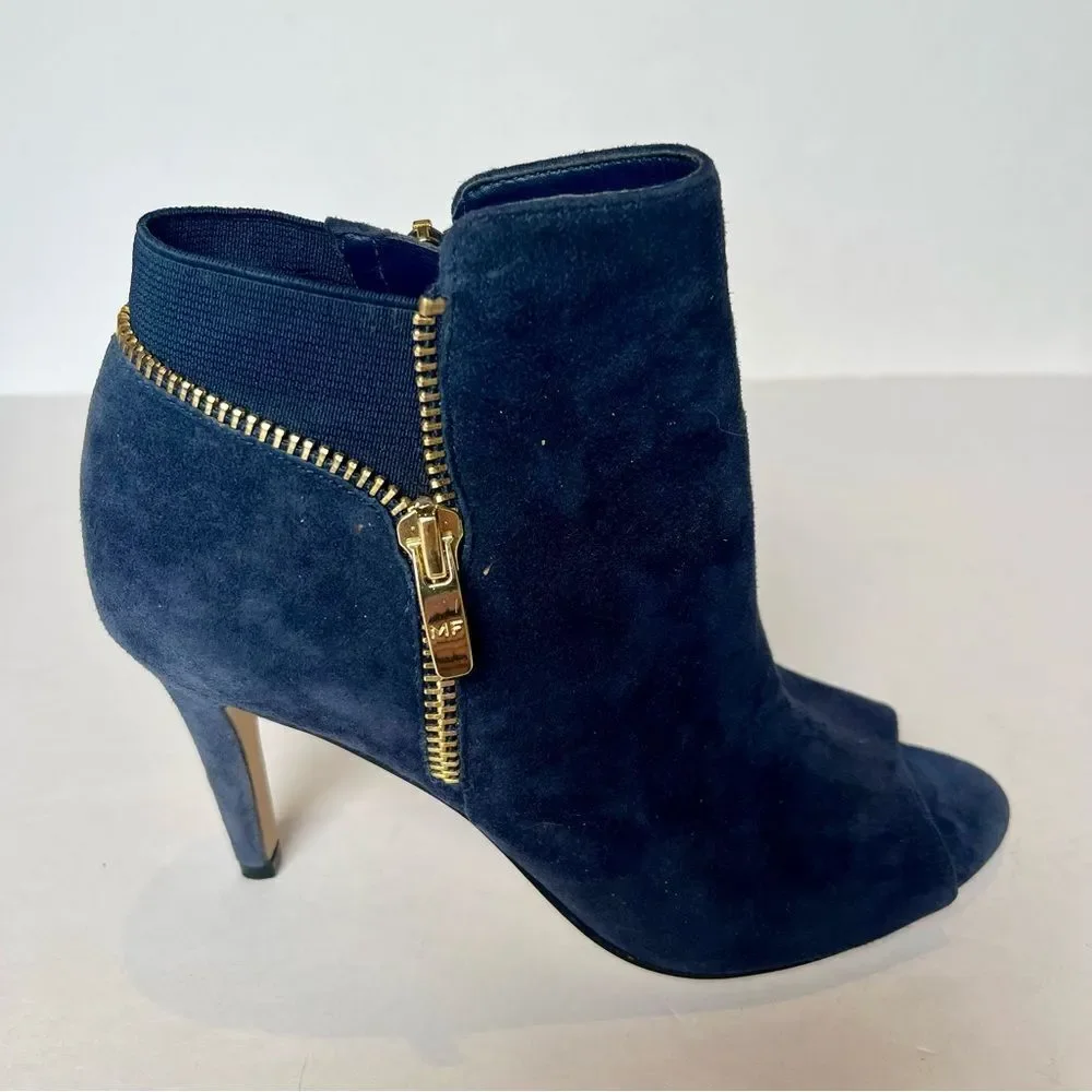 Marc Fisher Women's Elegant Navy Blue Suede Heeled Ankle Boots Open toe Size 6W